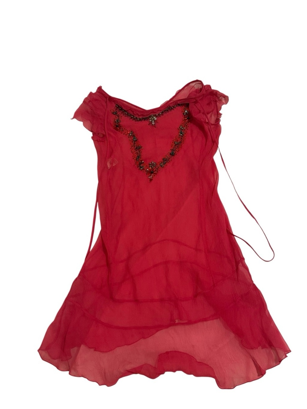 Embellished Red Chiffon Formal Dress